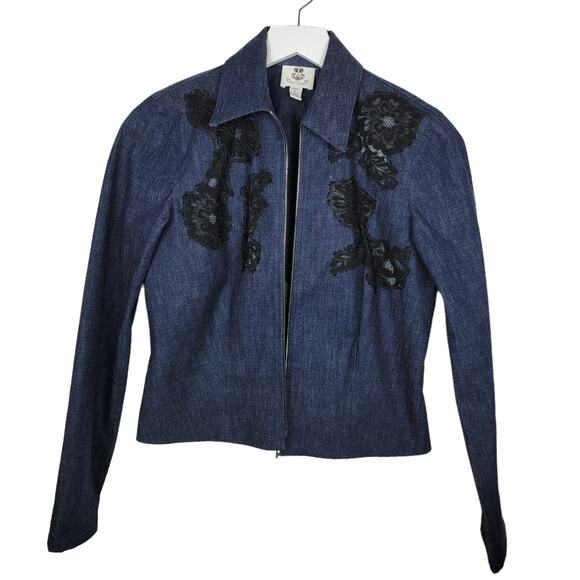 HOLT RENFREW Stretch Denim and Lace Jacket Size XS and Pencil Skirt Size 6 - Picture 6 of 13